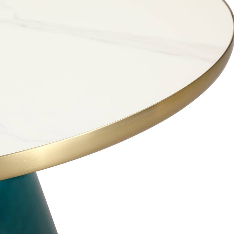 30-Inch Round Coffee Table Glass/Stone Tabletop with Gold Iron Rim Frame Glass Pedestal Base