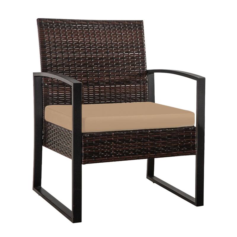 3-Pieces Wicker Patio Conversation Set Outdoor Chairs with Cushions