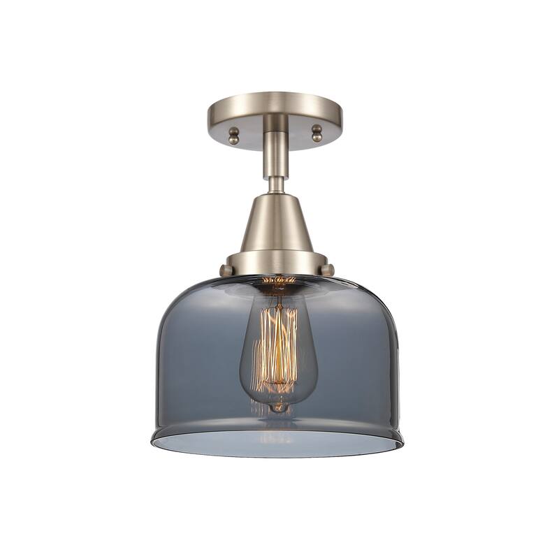 Innovations Lighting Caden Bell - 1 Light 8" Flush Mount - Brushed Satin Nickel/Light Smoke