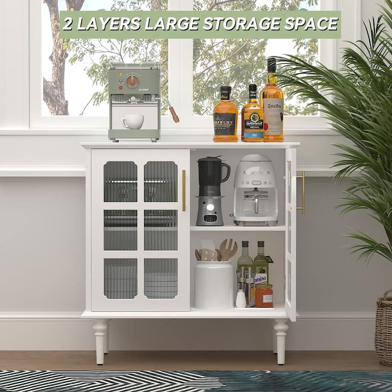 Solid Wood Buffet Cabinet, Lattice Glass Doors with Adjustable Shelves