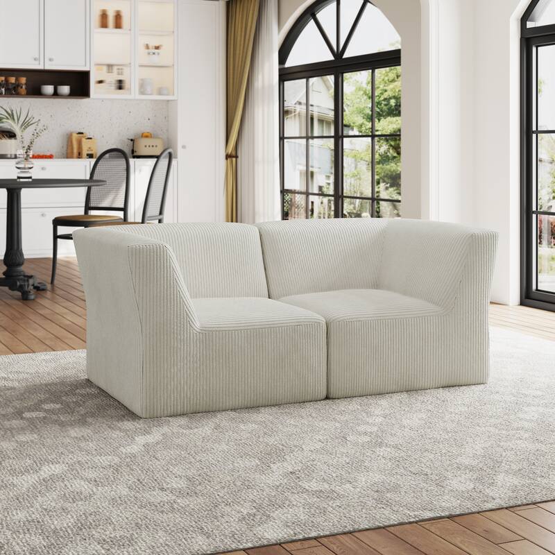 Modern Corduroy Fabric Loveseats Sofa Sectional Sofa - BEIGE/2 PIECE