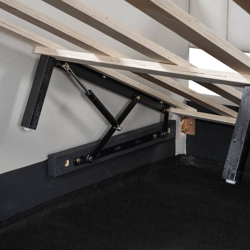 Full Size Upholstered Daybed with Underneath Storage in Beige