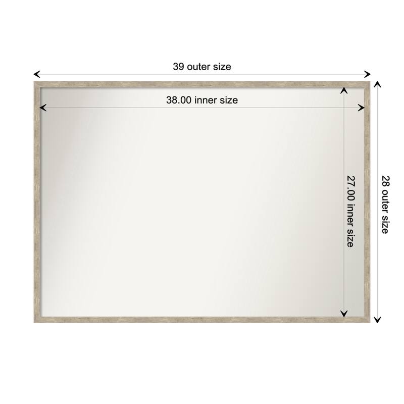 Imprint Non-Beveled Wood Framed Bathroom Vanity Wall Mirror - Imprint Light Pewter - Glass Size 38x27
