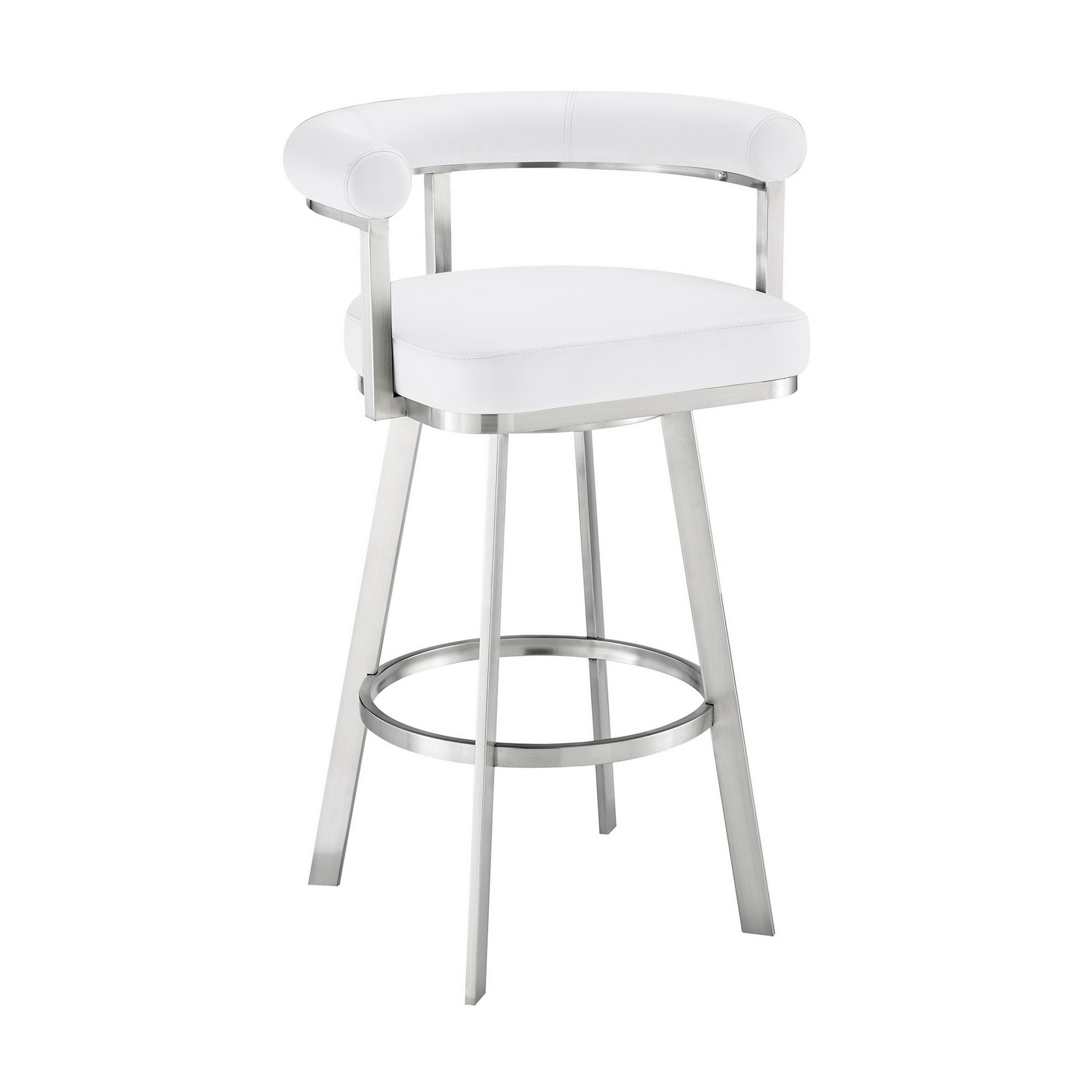 Gini 26 Inch Swivel Counter Stool Round Back Chrome White Faux Leather