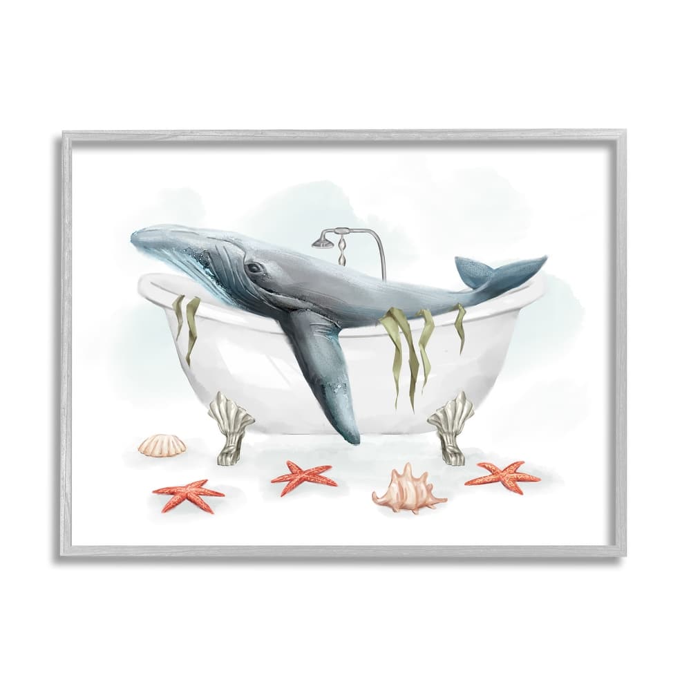Stupell Whale in Nautical Tub Seafoam Starfish Shells Framed Wall Art