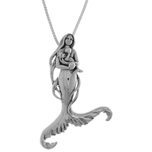 Sterling Silver Mermaid Mother with Baby 18-inch Necklace. Opens flyout.