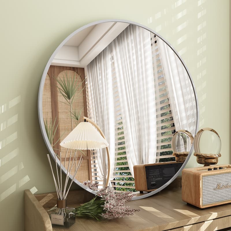 KIOTEE Full Length Round Aluminum Alloy Framed French Cleat Mounted Wall Decor Bathroom Vanity Mirror with 5-Year Warranty - 20x20 - Silver