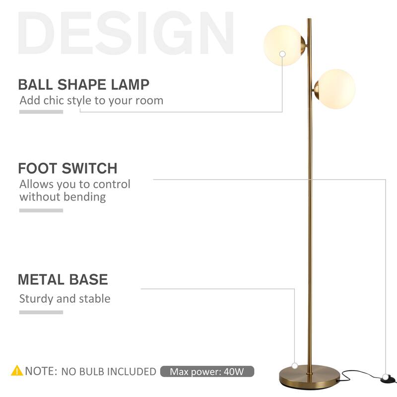 HOMCOM Modern Floor Lamp with 2 Globe Lamp Shade Contemporary Decorative LED Standing Light