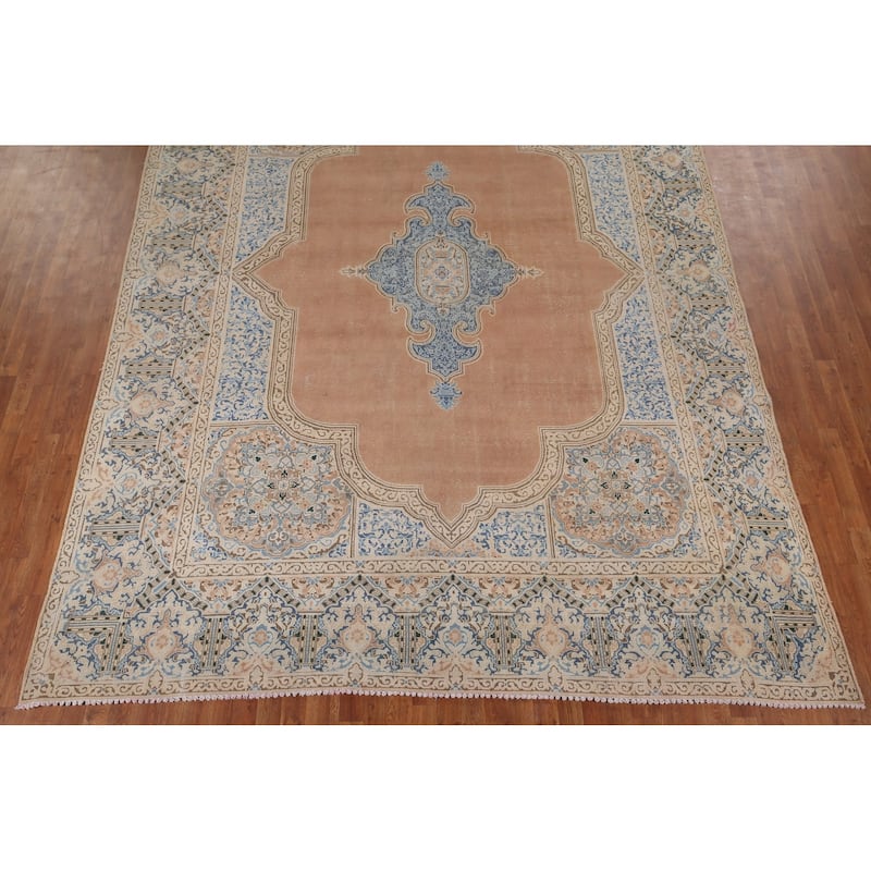 Kerman Vintage Persian Area Rug Handmade Wool Carpet - 9'5" x 12'11"