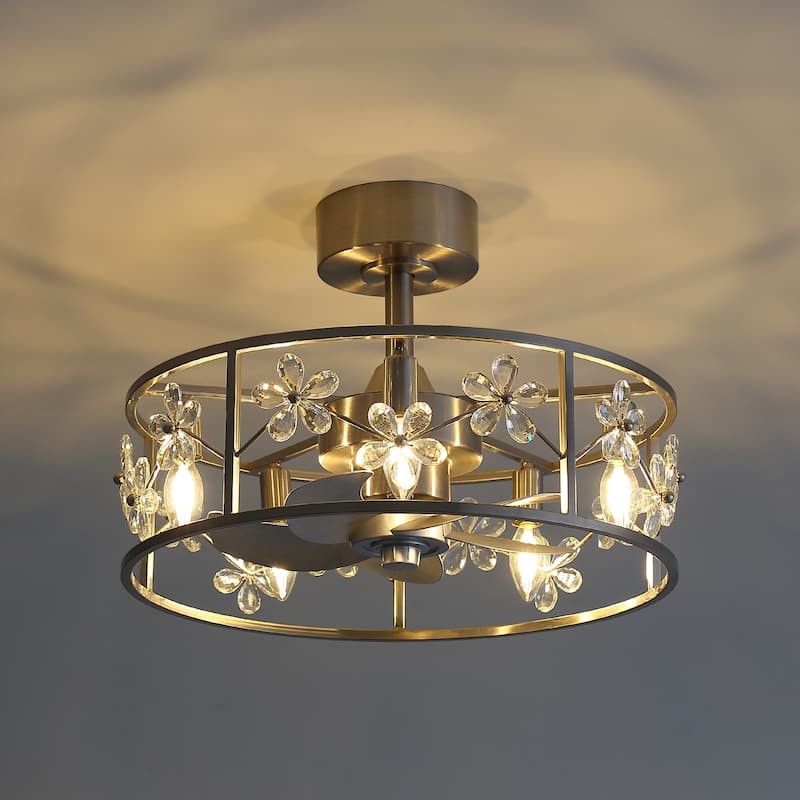 20" Glam Crystal Chandelier Caged Ceiling Fan with Light and Remote