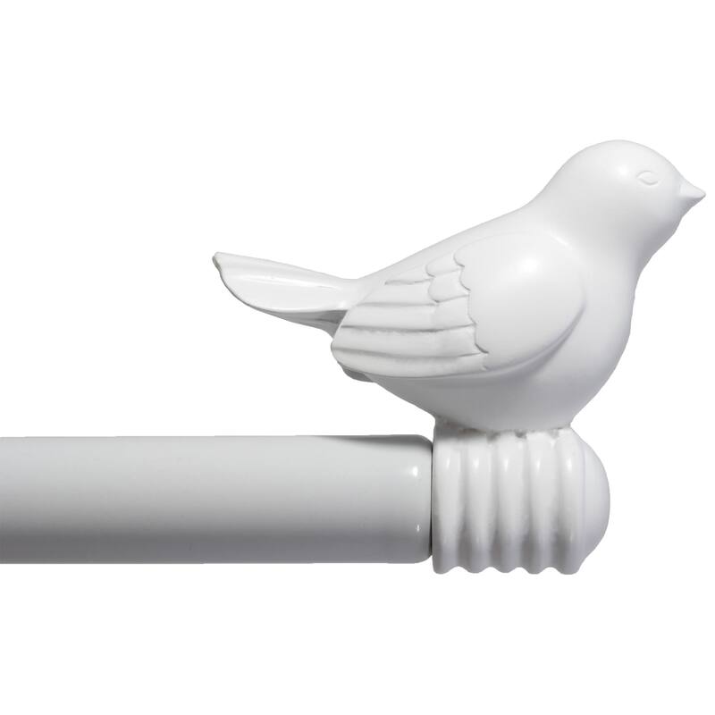 Cute Bird Finial Adjustable Decorative Designer Curtain Rod - 84"-120" - Glossy White