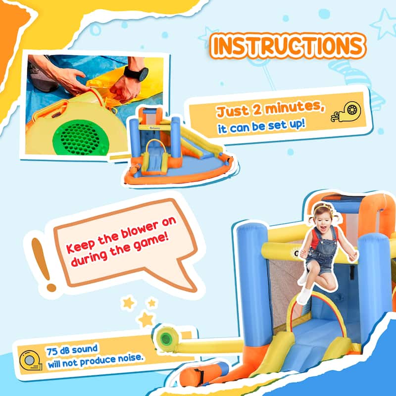 Outsunny 5-in-1 Kids Inflatable Bounce House Jumping Castle with Water Pool, Slide, Climbing Walls, & 2 Water Guns