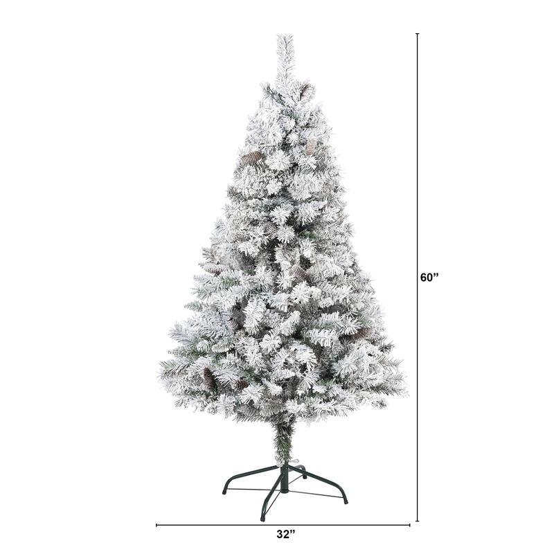 5' Flocked with White Pinecones Artificial Christmas Tree, Unlit - 5 Foot