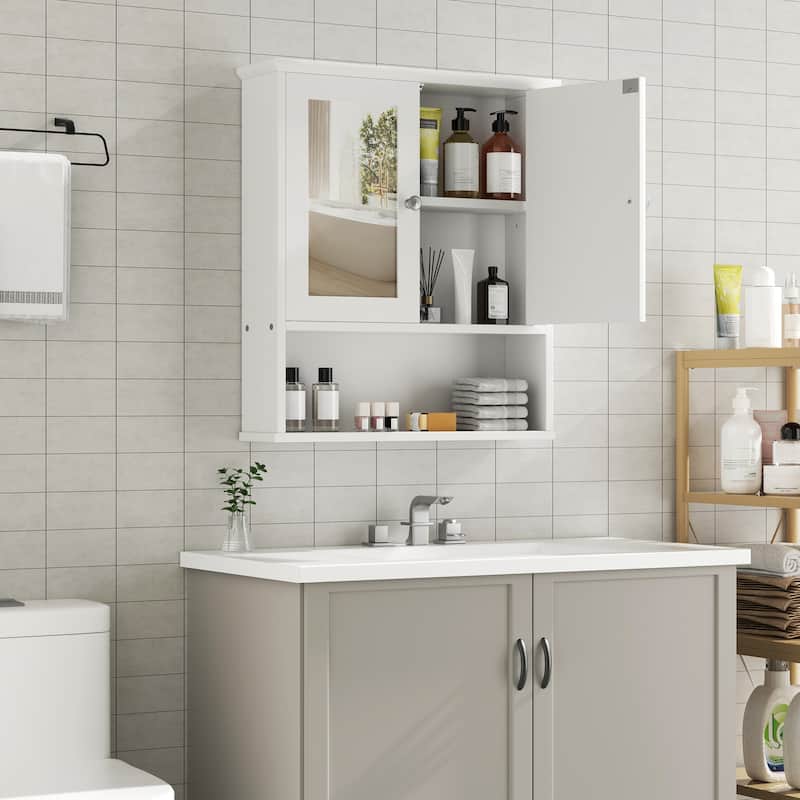 Futzca Bathroom Cabinet Wall Mounted, Storage Cabinet with Doors and Mirror - With Mirror - White