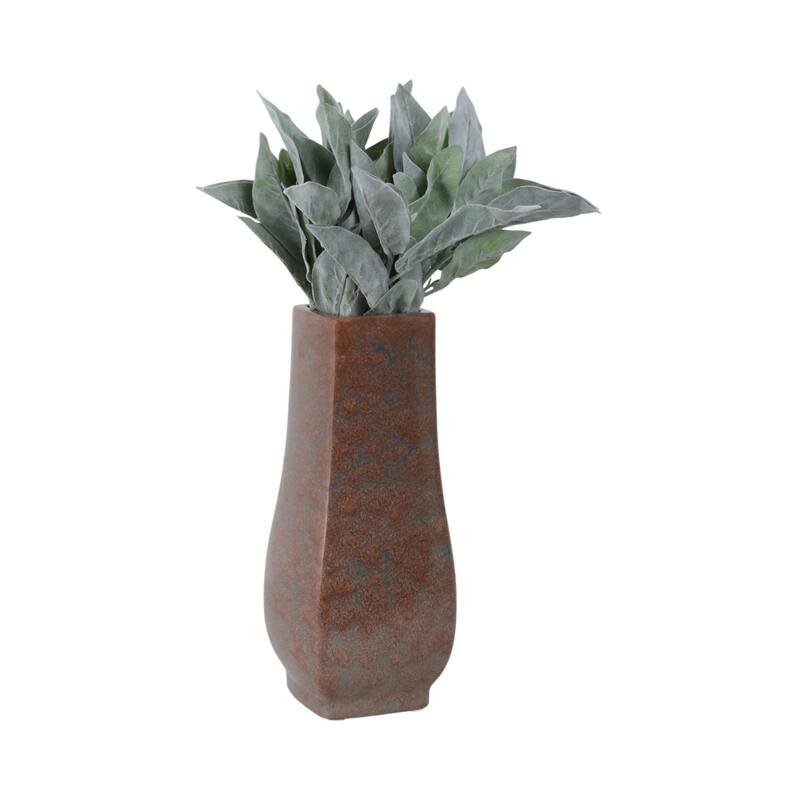 Metal Vase Geometric Textured Design and Sculptural Curved Silhouette
