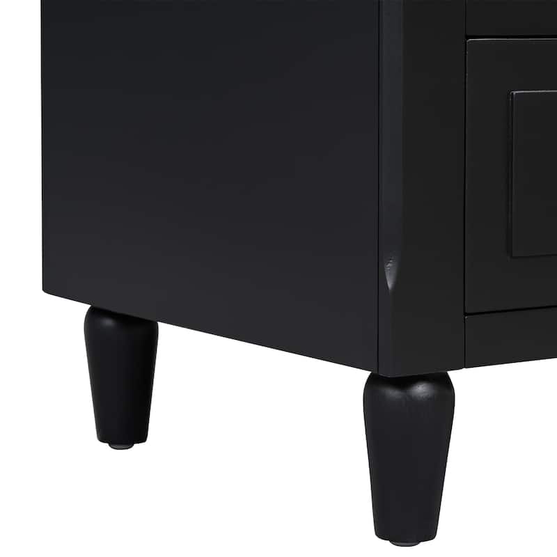 Fully Assembled 3-Drawer Nightstand, MDF & Pine Wood with Rubberwood Legs, Metal Ball Slide Glides