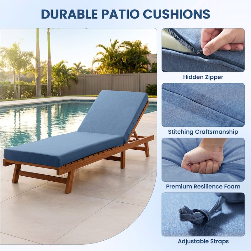 Pocassy 71x22In Outdoor Chaise Lounge Cushions with Zipper