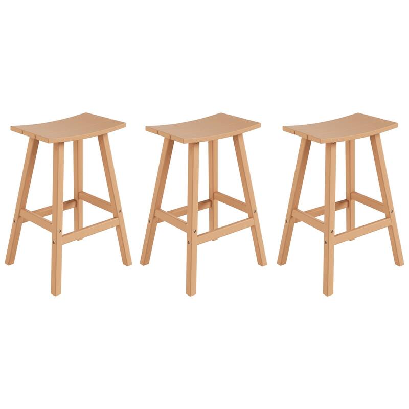 Laguna Hdpe All Weather Outdoor Patio 29" Saddle Seat Bar Stool (Set Of 3) - Teak