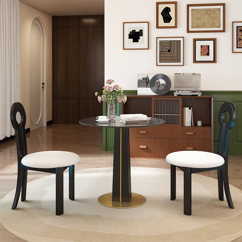 Modern Round Negotiation Table - 85cm Tempered Glass Top, Black Wooden Legs with Golden Metal Base(Only the Negotiation Table)