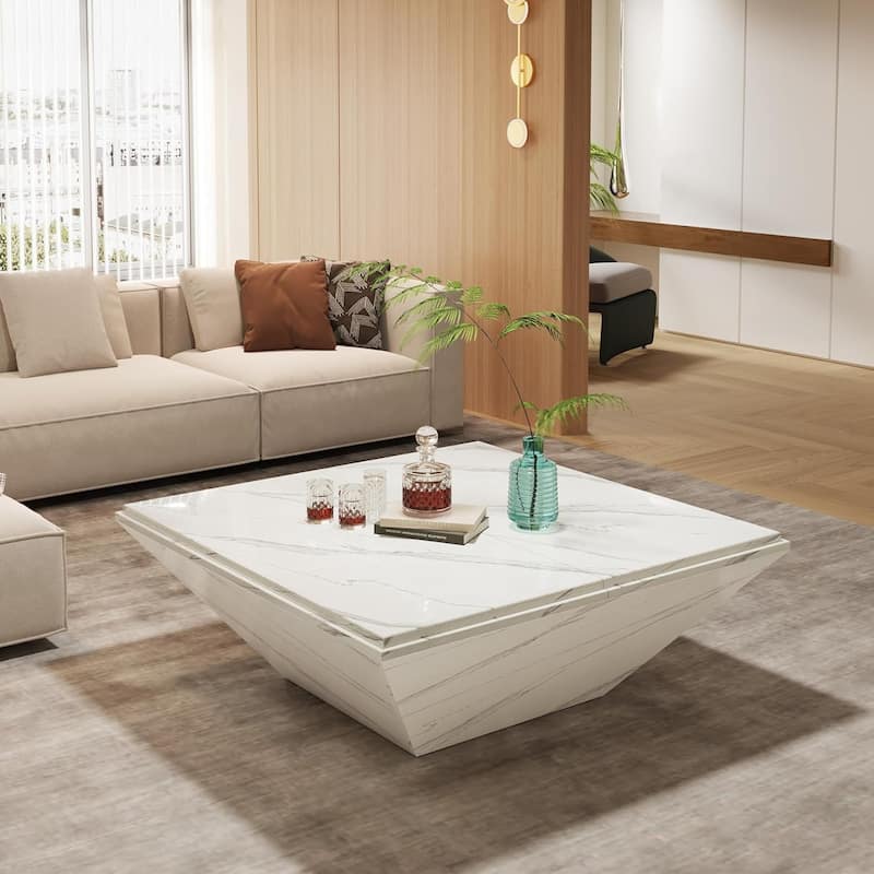 35.43-Inch Square Coffee Table for Living Room, White - 35.43" W x 35.43" D x 15.75" H