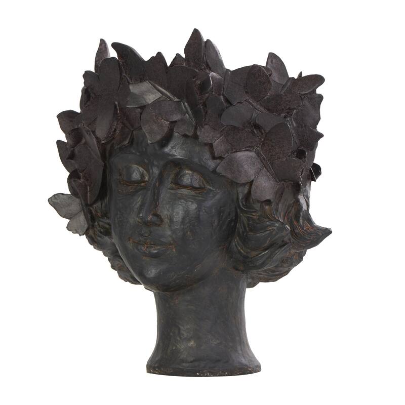Resin Woman Head Indoor Outdoor Planter with Wide Opening and Butterfly Accents - Bronze - Roche River Decor
