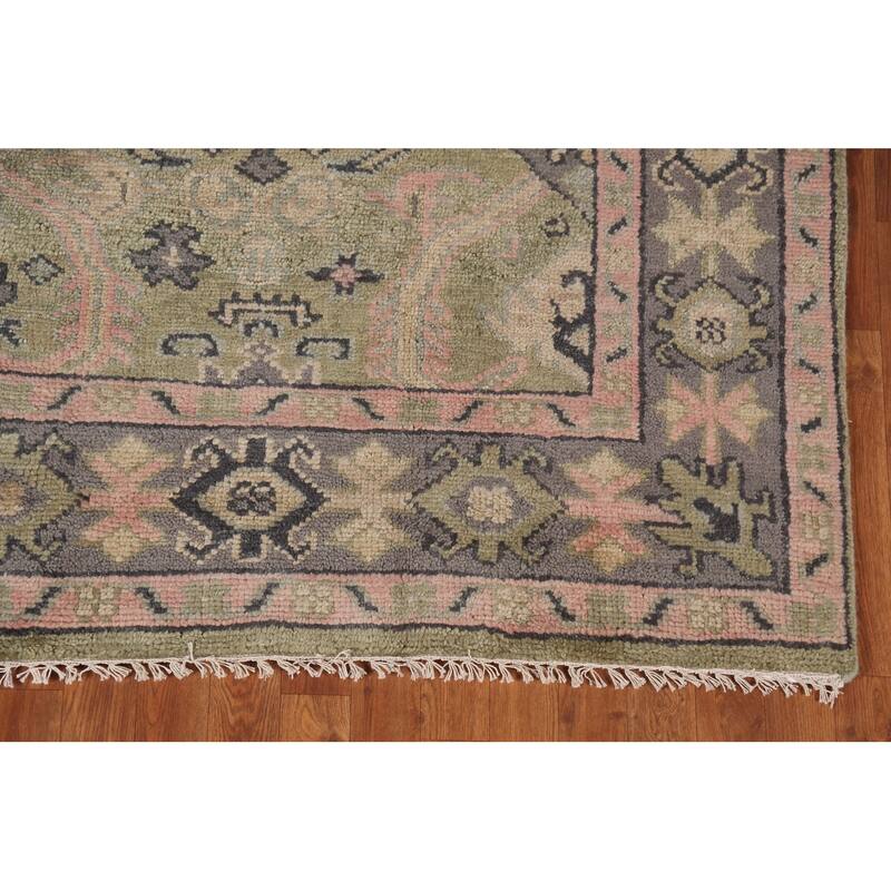 Green Geometric Heriz Serapi Indian Area Rug Handmade Wool Carpet - 7'10"x 9'11"