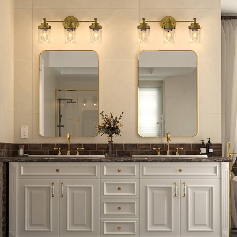 Modern Dimmable Vanity Light with Clear Ribbed Glass Shades E26 Sockets