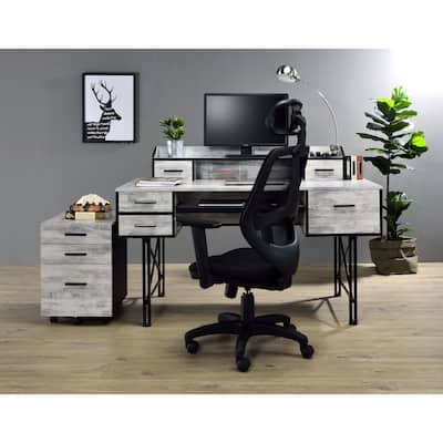 Safea Antique White & Black Finish Computer Desk