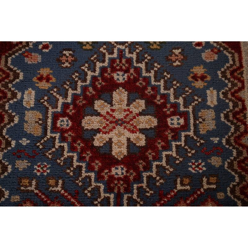 Blue Geometric Khotan Oriental Runner Rug Hand-Knotted Wool Carpet - 2'7"x 11'9"