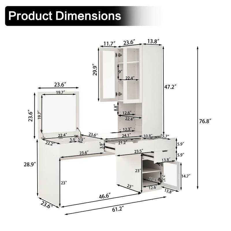 Versatile Makeup Vanity with Mirror and Charging Station