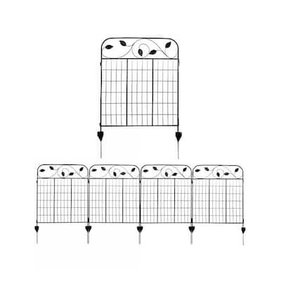 10ft Steel Garden Fencing Panels with Leaf Design Black Powder Coated Yard Border with Stakes - 120.5" W x 36" H
