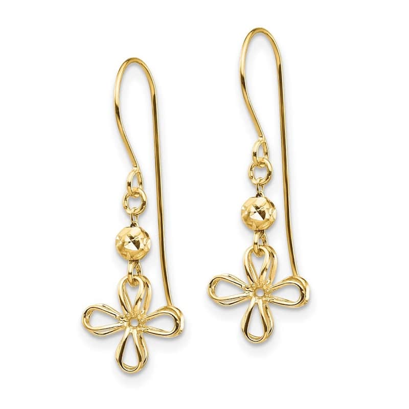 Curata 14k Open Clover Long Drop Dangle Earrings - 24.95x8.6mm Wide