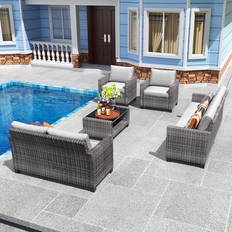 5-Piece Patio Wicker Conversation Sofa Set with Coffee Table,Rattan Sofa Chair with Cushion