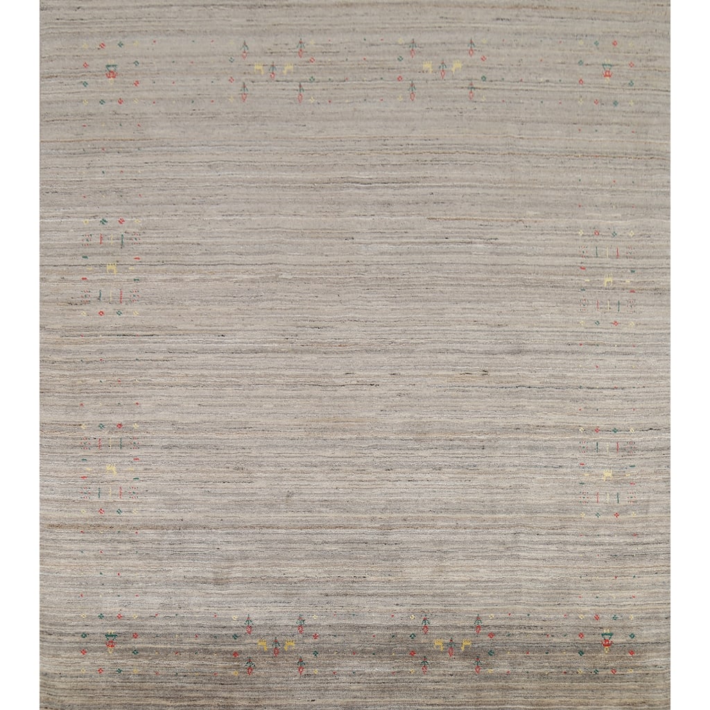 Striped Gabbeh Indian Square Area Rug Handmade Wool Carpet - 7'9"x 7'11"