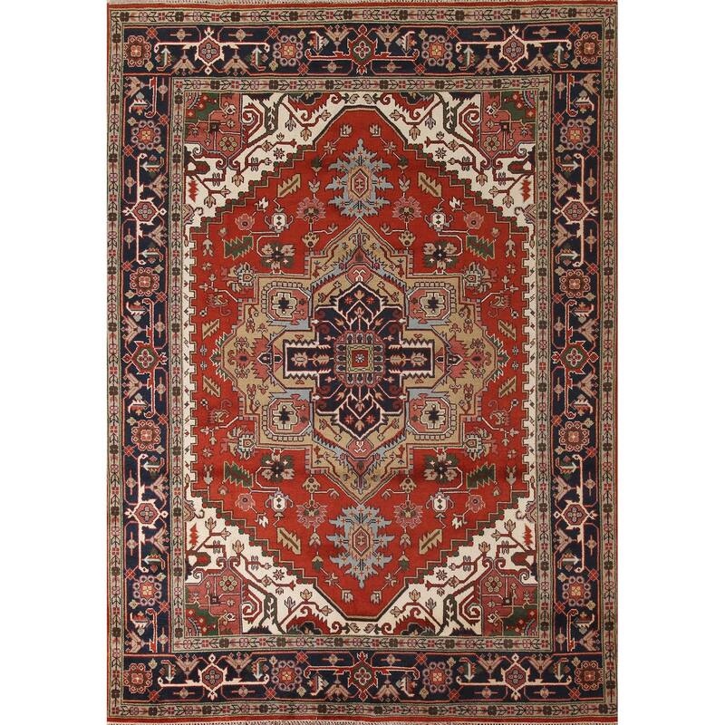Orange Heriz Serapi Area Rug Handmade Transitional Wool Carpet - 8'11"x 11'8"
