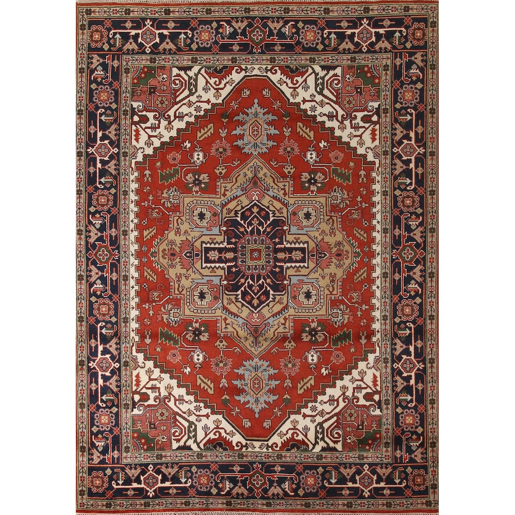Orange Heriz Serapi Area Rug Handmade Transitional Wool Carpet - 8'11"x 11'8"