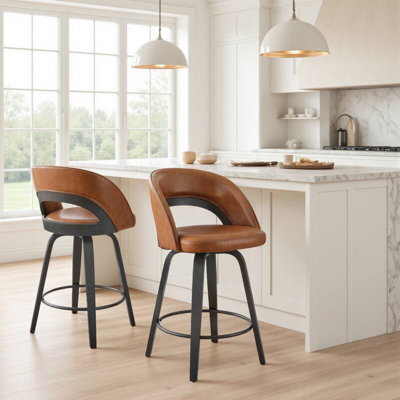 Set of 2 Modern Upolstered Swivel Counter Height Barstool