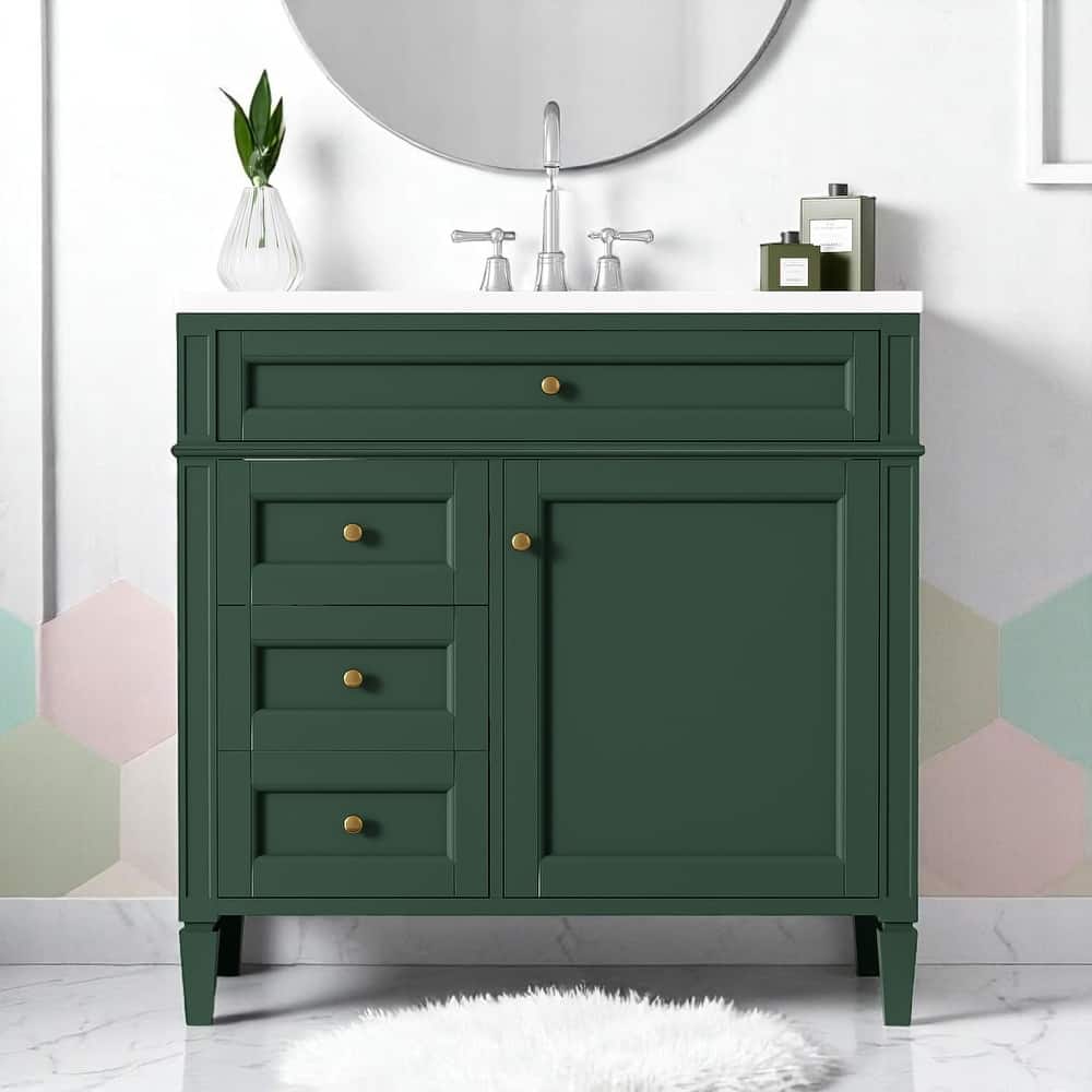 36 Inch Bathroom Vanity with Sink Top, Freestanding Storage Cabinet with 3 Drawers and Single Door, Modern Style