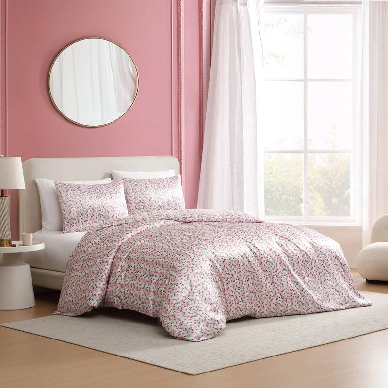 Betsey Johnson Rose Stripe Reversible Pink Duvet Cover Set