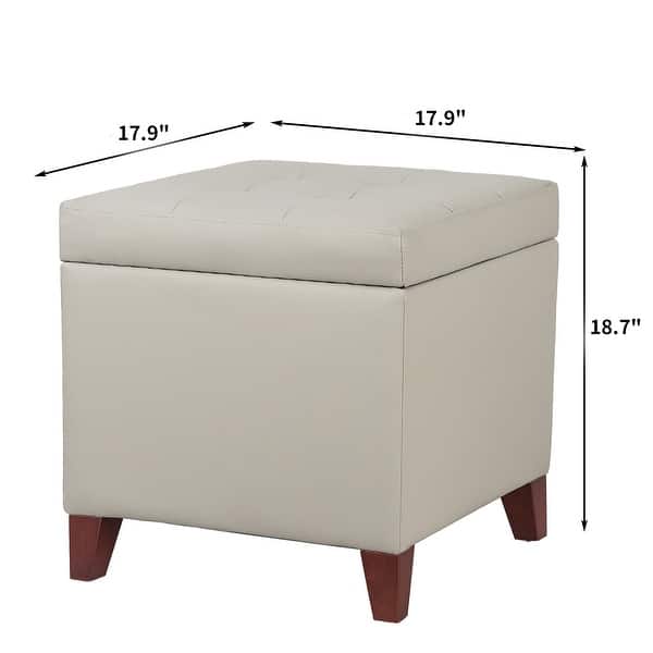 dimension image slide 3 of 15, Adeco Bonded Leather Storage Ottoman Square Tufted Cube Footstool