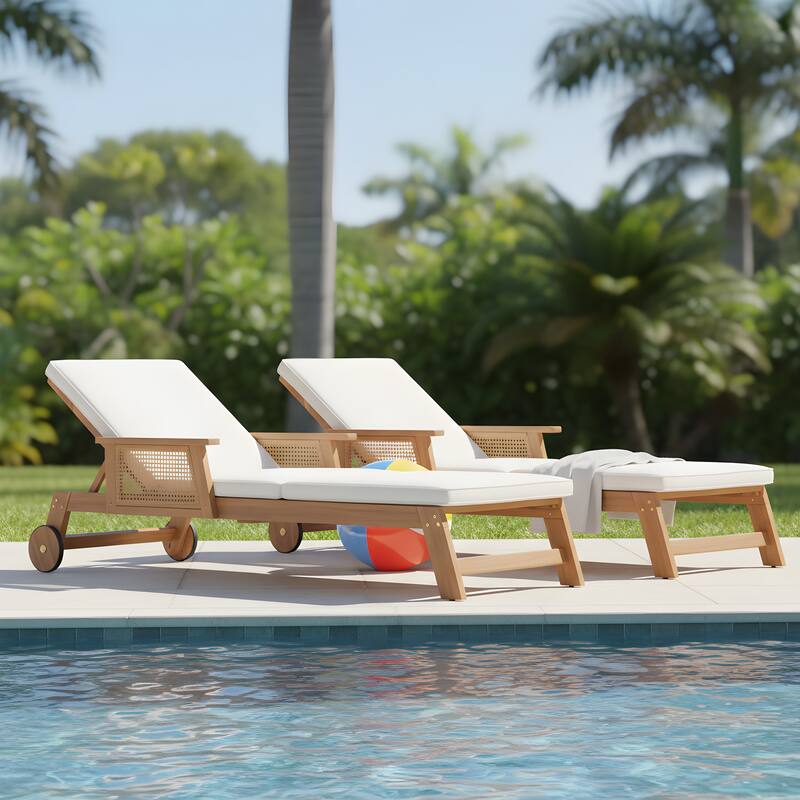 Christopher Knight Home - Soel Outdoor Acacia Wood Wicker 3-Position Adjustable Chaise Lounge with Wheels & Removable Cushion