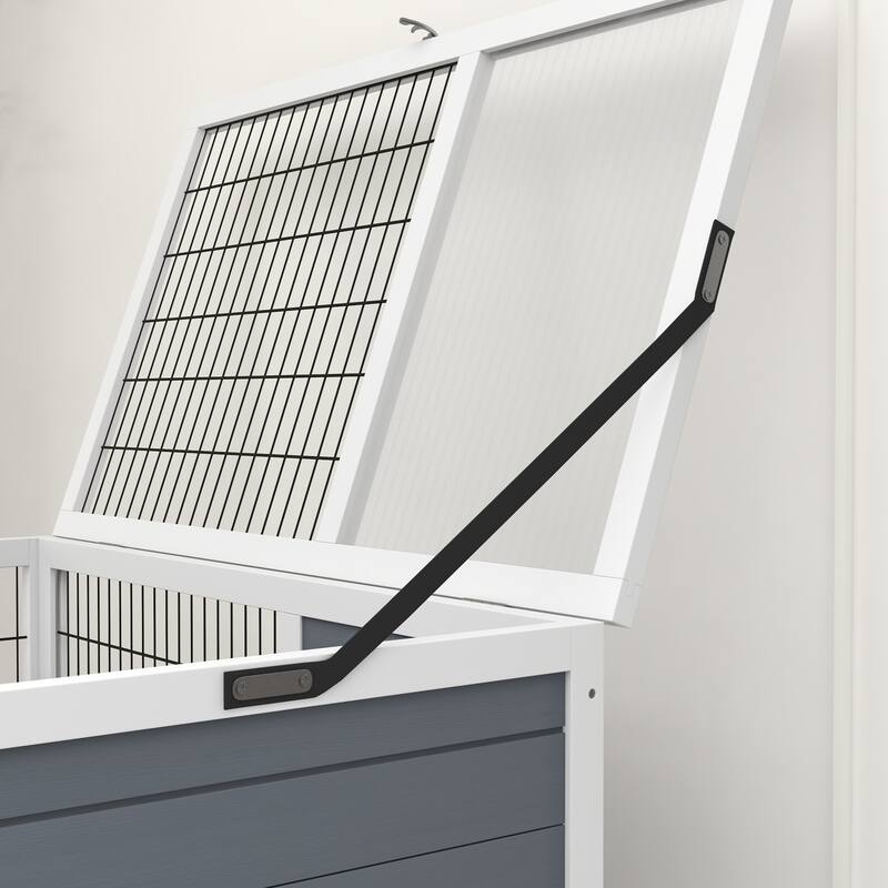 White and Grey Double-Decker Bunny Hutch with Ramps Tray and for Small Animals - 35.5" L x 20.75" W x 38.25" H