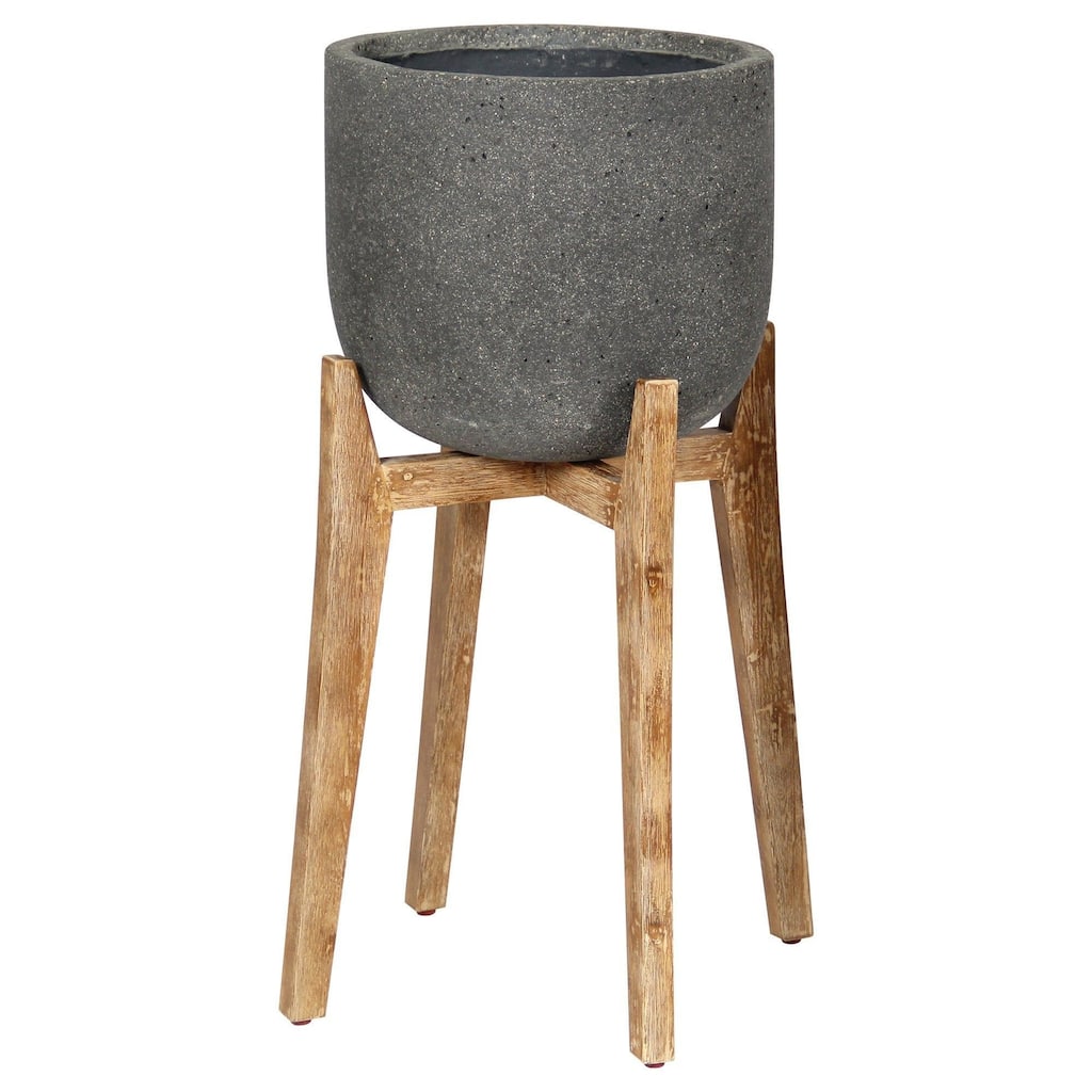 Enola 32" Large Round Standing Pot, Grey Stone