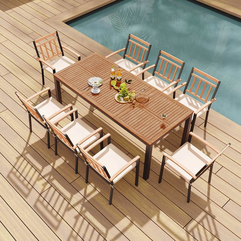 Costway 9 PCS Outdoor Dining Table & Chairs Set Table with Acacia Wood - See Details