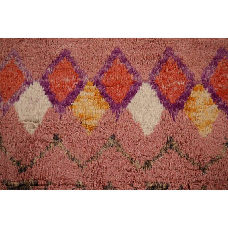 Moroccan Oriental Area Rug Handmade Geometric Pink Wool Carpet - 7'6" x 10'6"