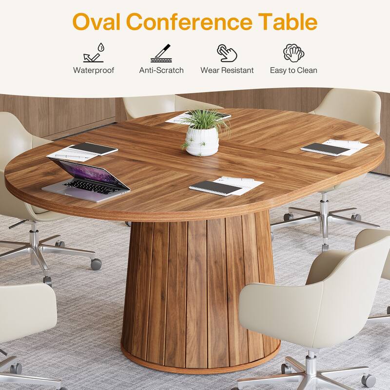 55-Inch Oval Conference Table for 6, Rustic Farmhouse Boardroom Desk