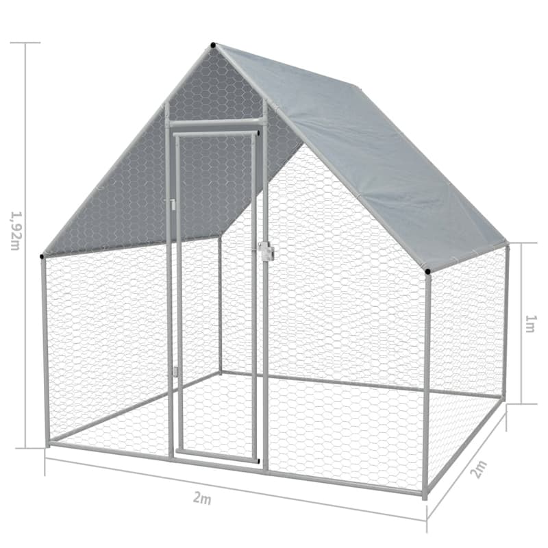 vidaXL Chicken Cage Walk-in Chicken Coop Pen Poultry Cage Galvanized Steel