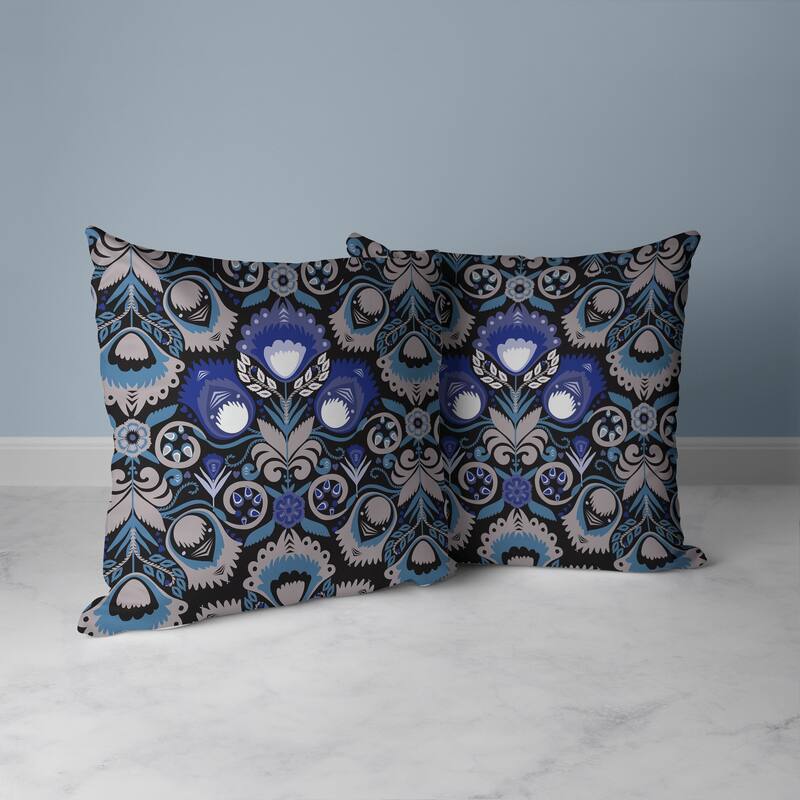 Whimsical Cat Eye Faux Suede Reversible Throw Pillow Black and Blue