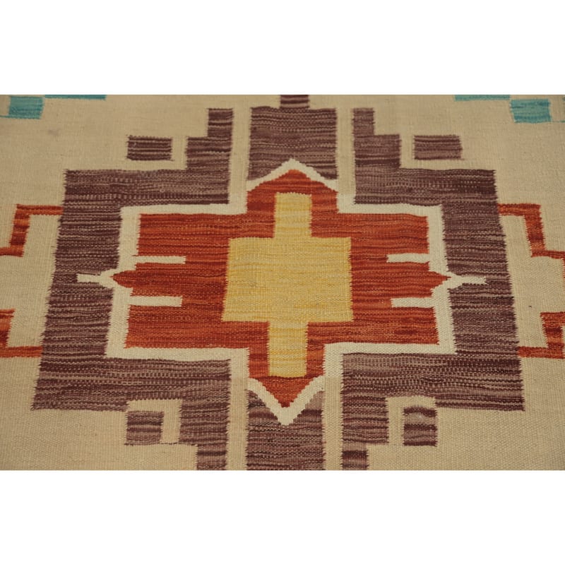 Hand Woven Southwestern Wool Multi-Colored Geometric Area Rug - 8' 1'' X 4' 10''