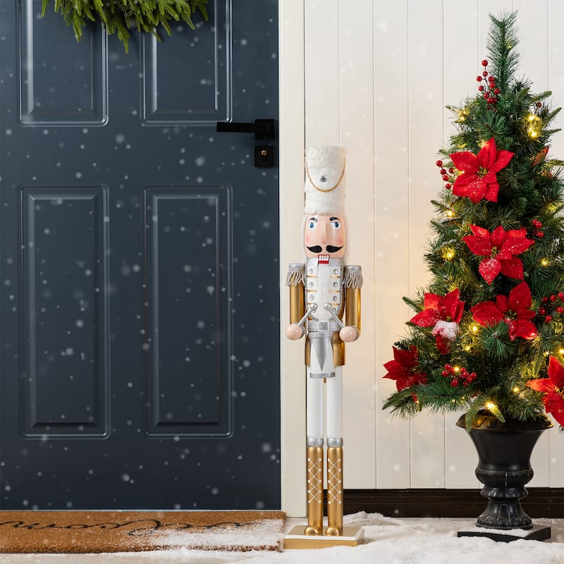 Glitzhome 36"H/42"H Wooden Christmas Deluxe Gold King Soldier Nutcracker - Single 35.75"H Soldier